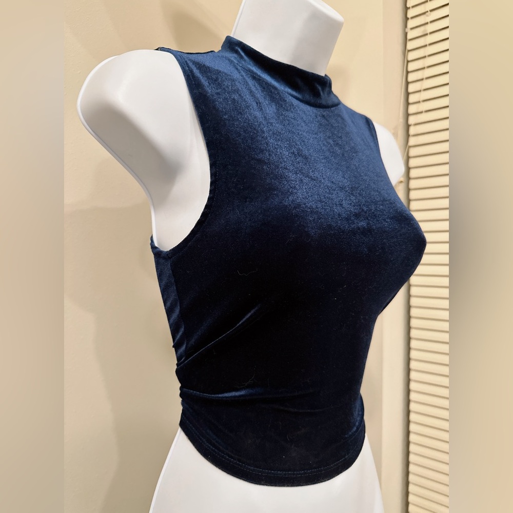 DEMURE & CUTESY FOR GIRL’S NIGHT OUT: Velvet Mockneck Sleeveless Cropped Tanktop